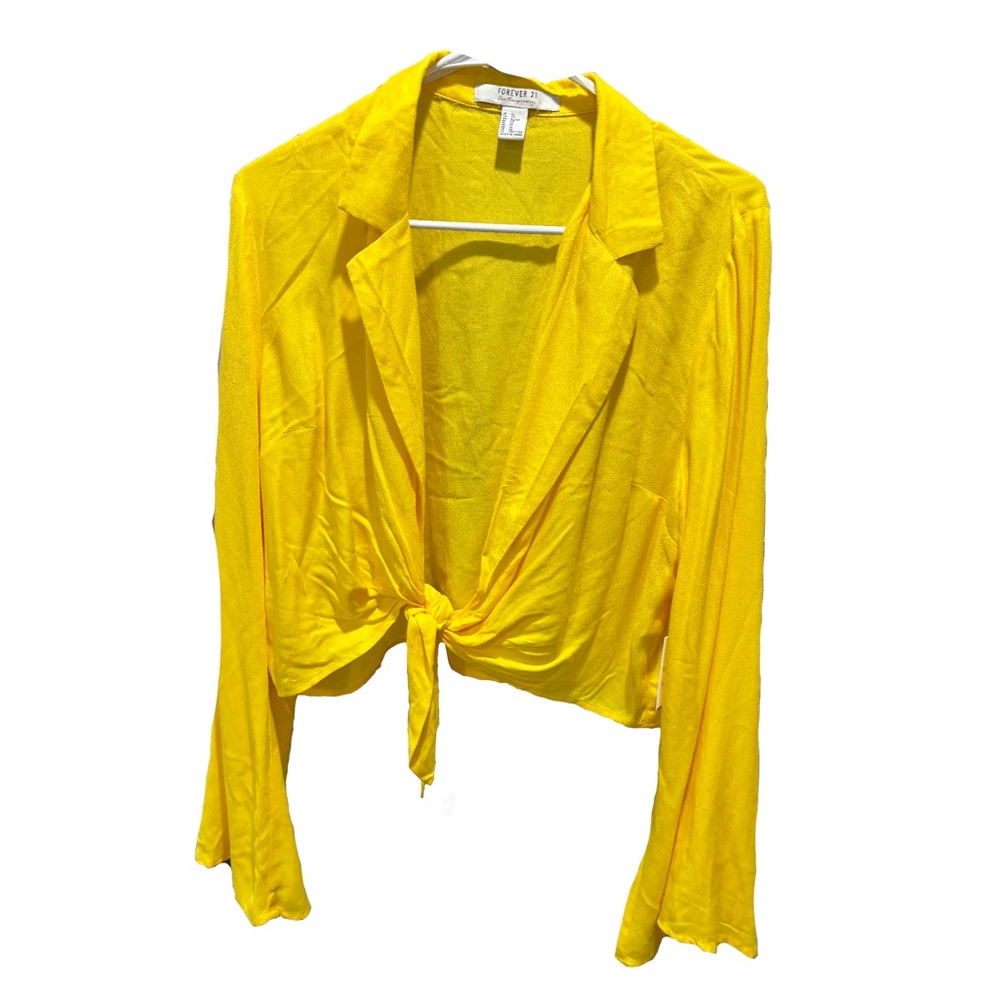 Bright yellow tie blouse